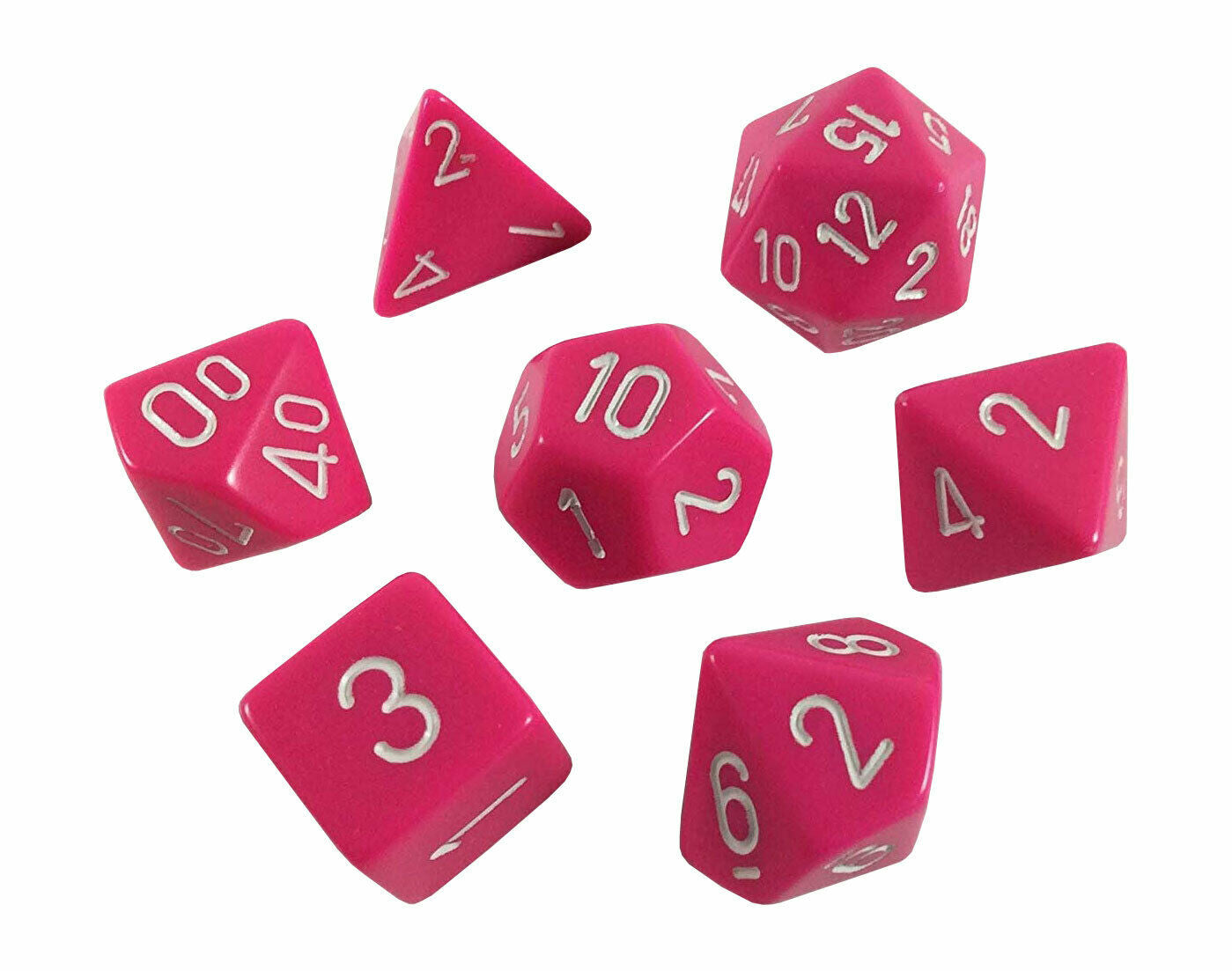 7-Piece Dice Set Opaque Pink/White