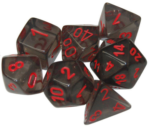 7-Piece Dice Set Translucent Smoke/Red