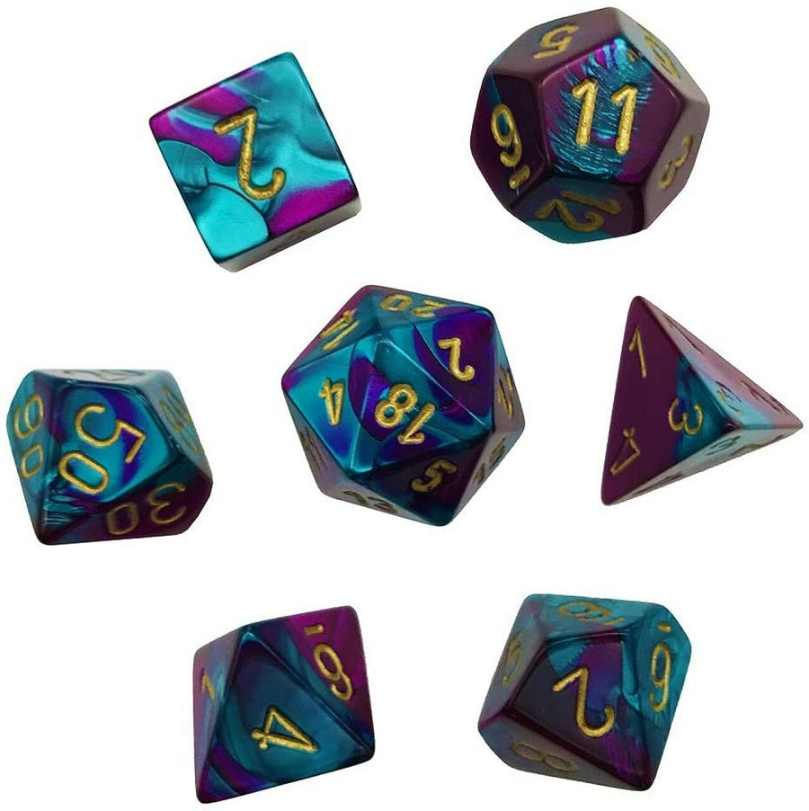7-Piece Mini Dice Set Gemini Purple-Teal/Gold