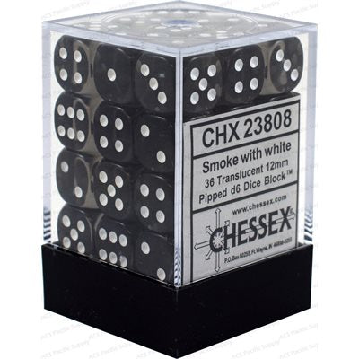 Translucent Smoke/White 36D6 12mm Dice Set