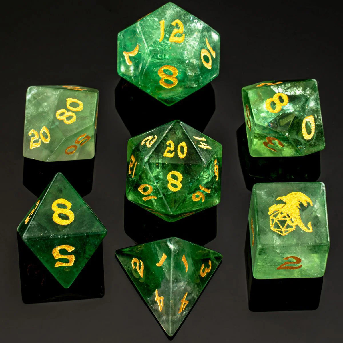Dragon's Horde Gem Stone 7pc Dice Set Green Fluorite