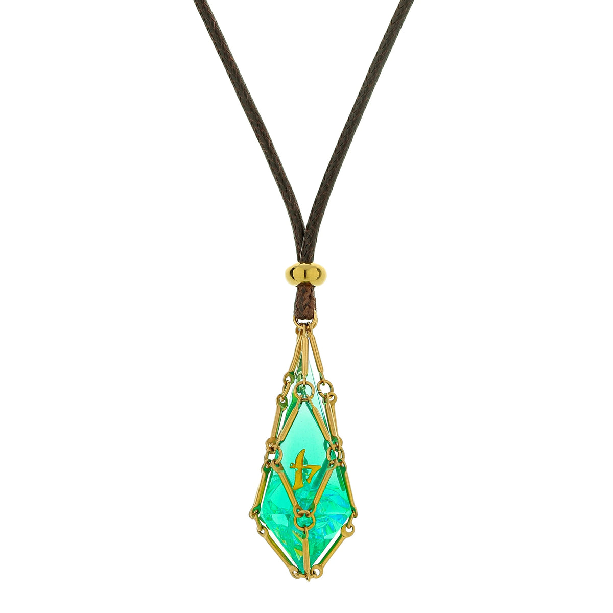 Mysticage Dice Chain Necklace with D4 w/Brown Leather Chain