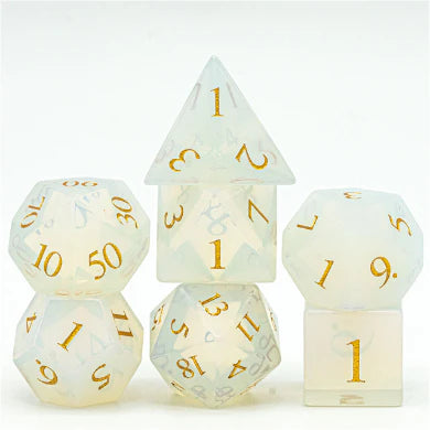 Opalite Gemstone Dice Engraved with Gold