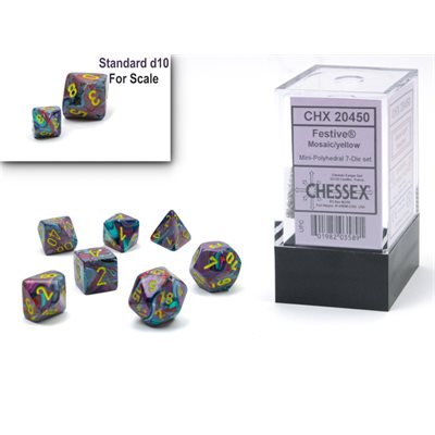 Festive Mini Mosaic/Yellow 7pc Dice Set