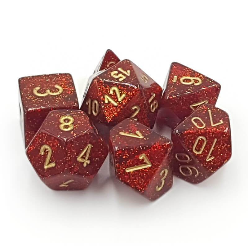 Glitter Ruby Red/Gold 7pc Dice Set