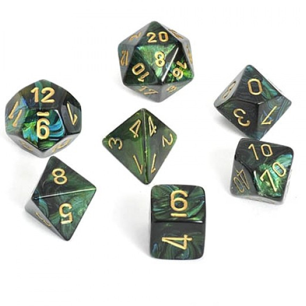Dice Cube 7-Piece Scarab Jade with Gold