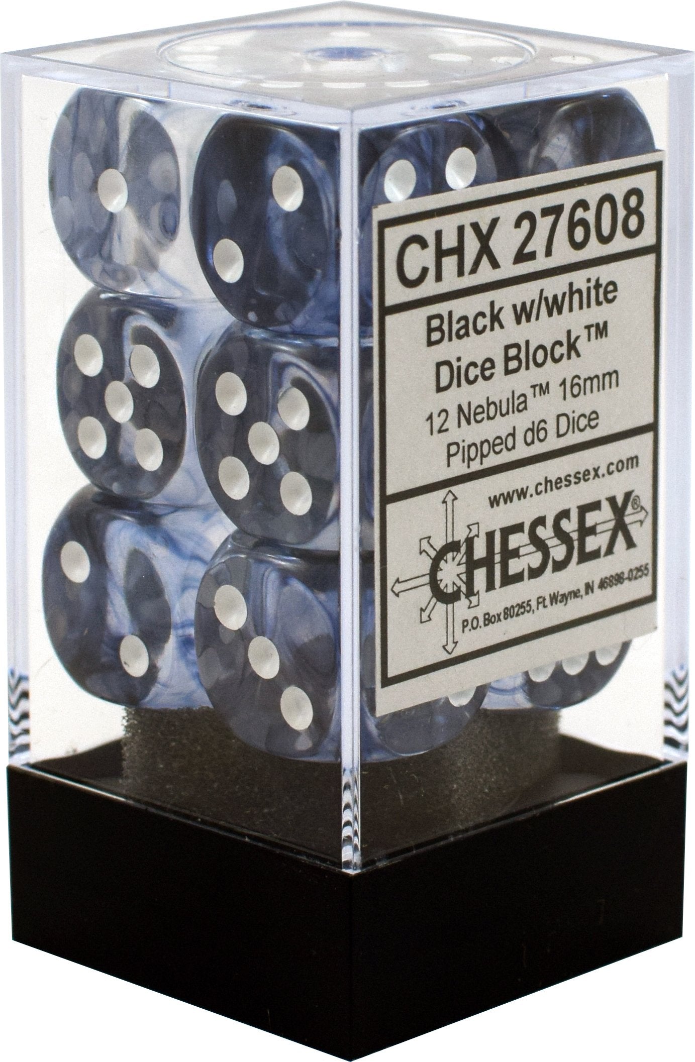 Dice Cube 12d6 Nebula Black with White