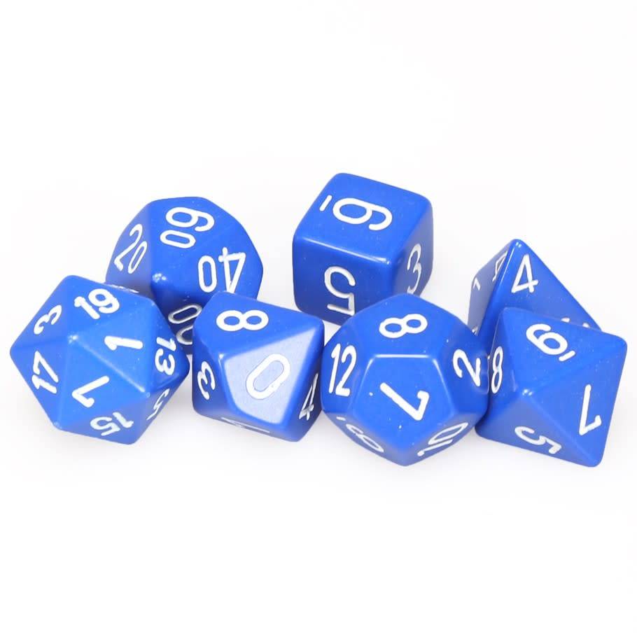 Opaque Blue/White 7pc Dice Set